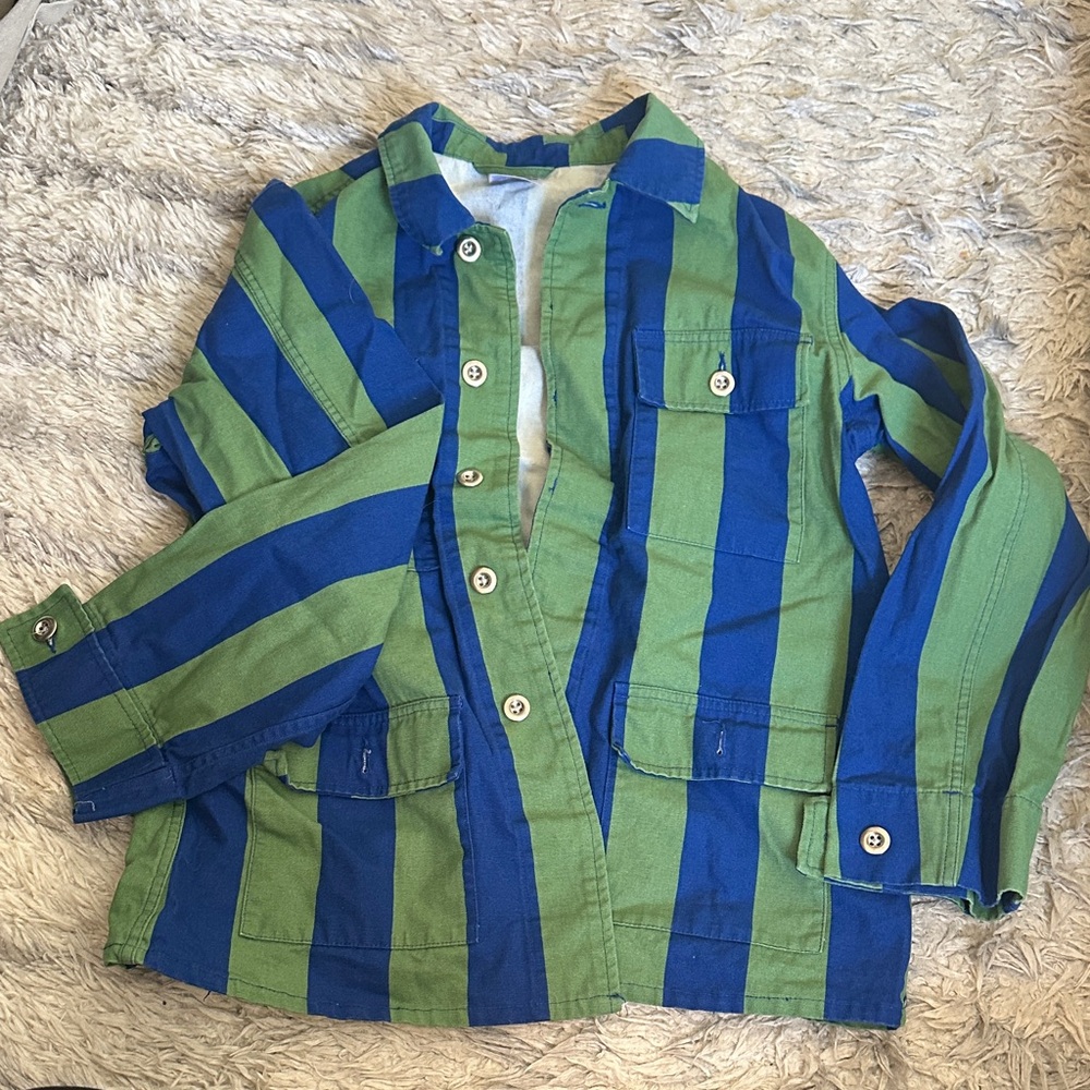 Striped Oversized Green and Blue Shirt Jacket